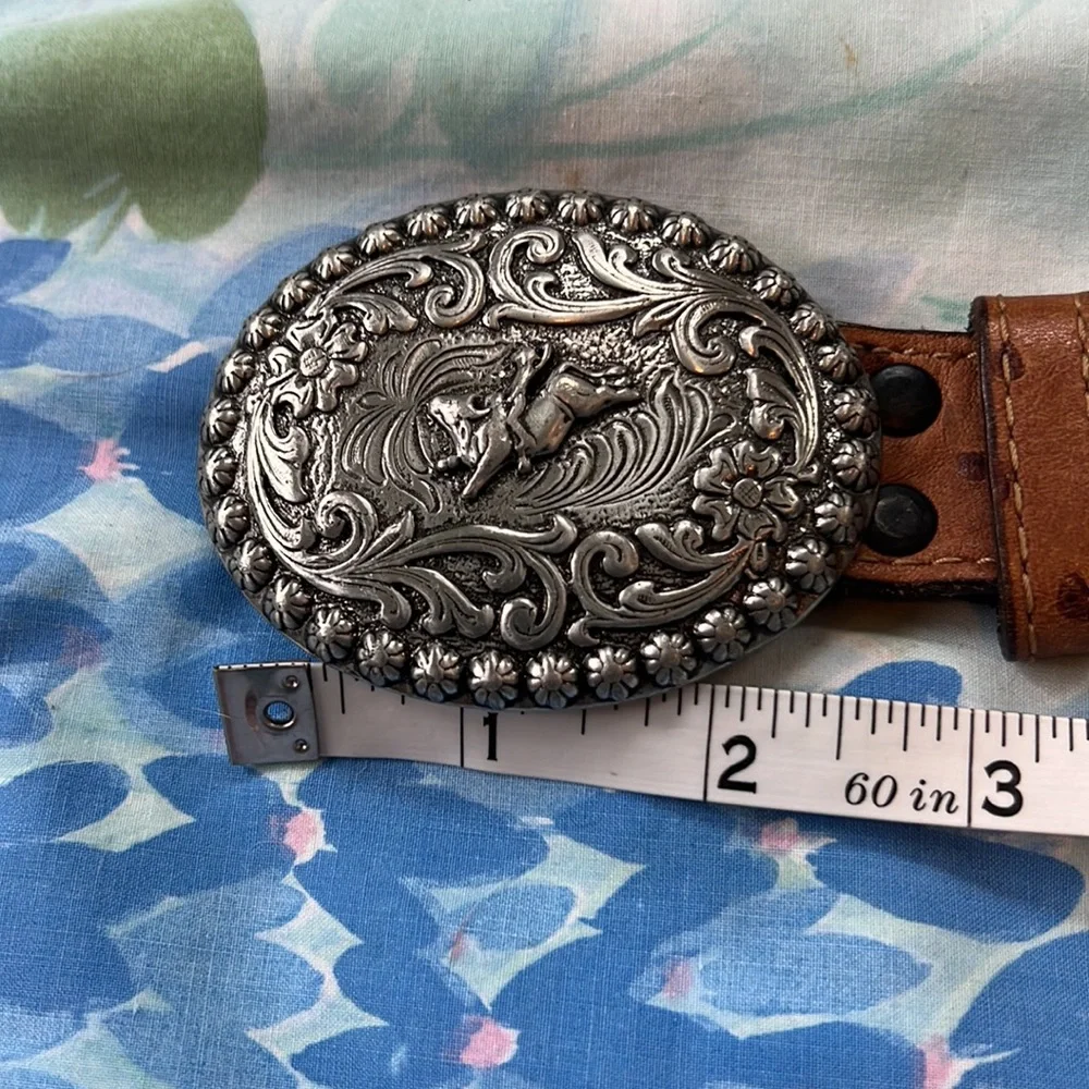 Wrangler Kids Brown Leather Belt with Silver Floral Oval Buckle